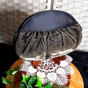 👉*NWT VTG* JASMIN BLACK SATIN & GOLD CLUTCH / CROSSBODY BAG ~1980s